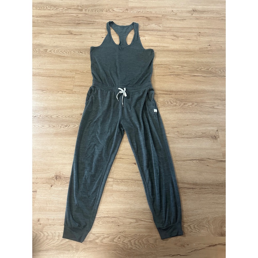 Vuori Lux Performance Jumpsuit Womens M Gray Racerback Jogger Drawstring